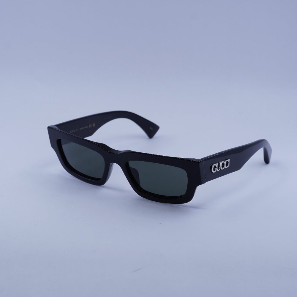 Gucci GG1838S 001 Sunglasses Shiny Black Cat Eye Frame, Grey Lenses
